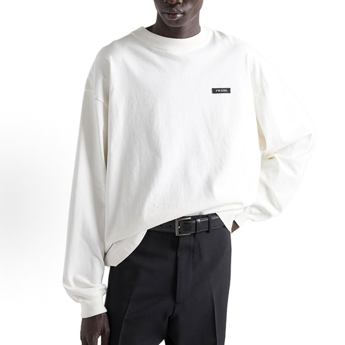 prada ribbed crew neck long sleeve jersey t-shirt